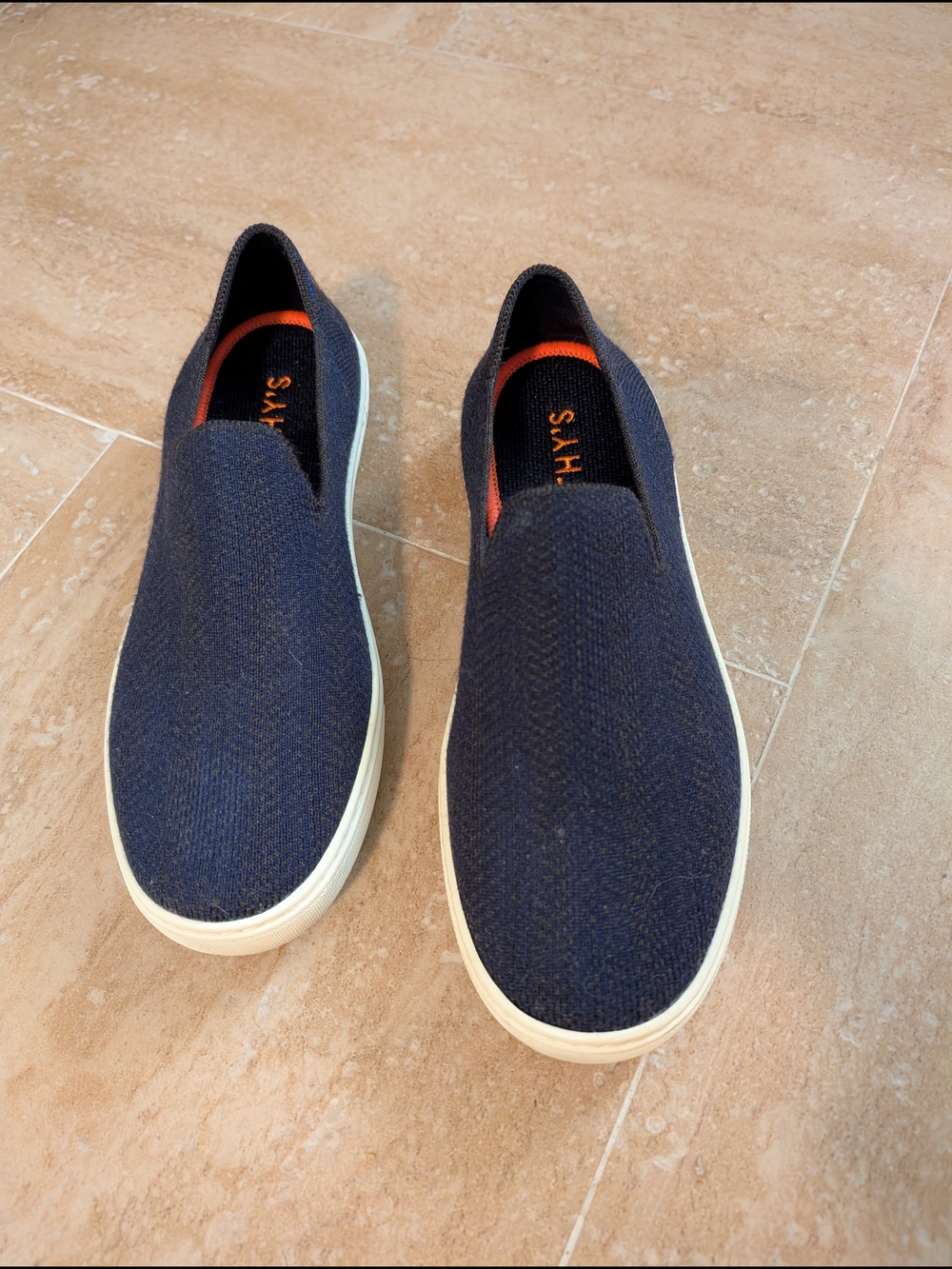 Rothy's Wool Navy Herringbone Slip-on Sneakers